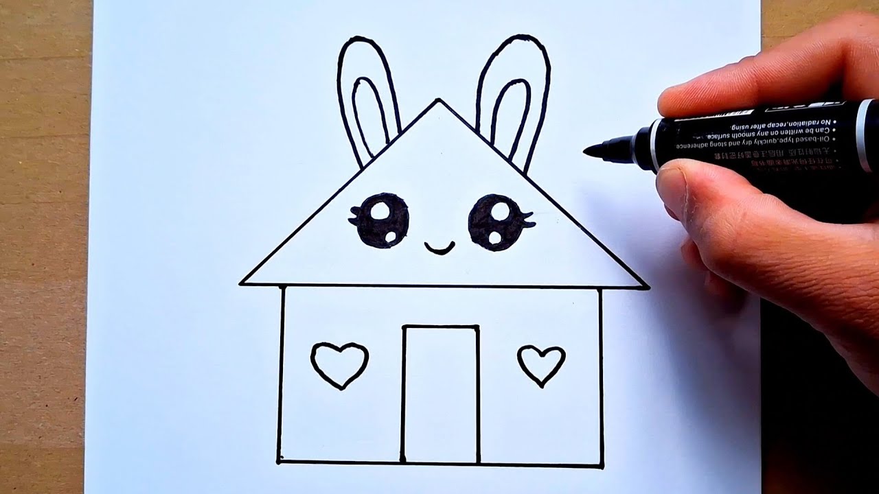 Милый домик с ушками 🐰 | Простой Kawaii рисунок маркером