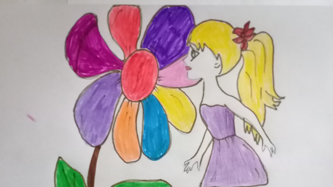 How To Draw A Girl And A Flower. Как нарисовать девочку и цветок.