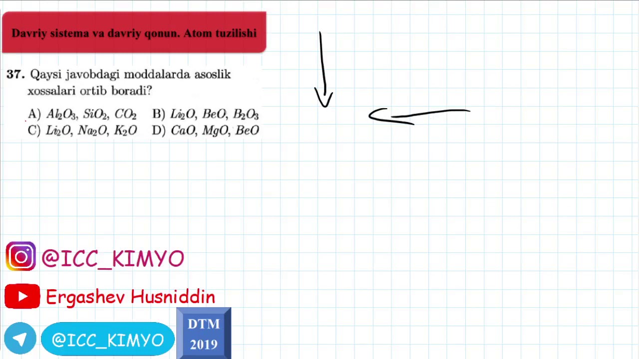Kimyo. DTM-2019. 2-Mavzu. 37- Savol. Davriy Sistema Va Davriy Qonun. Atom Tuzilishi