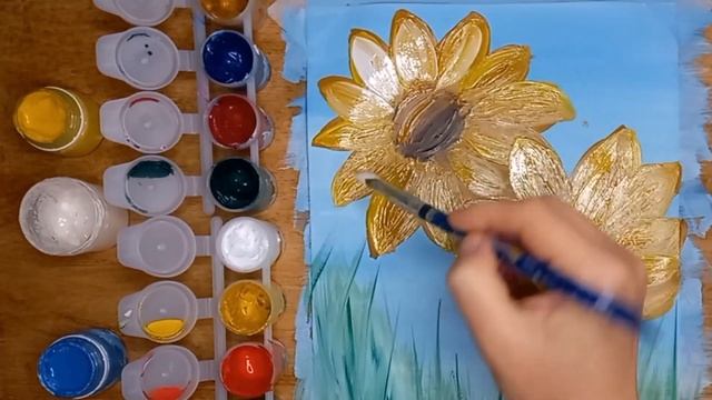 Как нарисовать подсолнухи | Рисуем подсолнухи гуашью | How To Draw Sunflowers