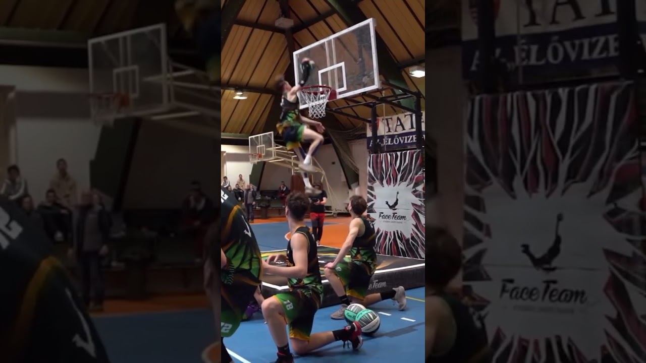 360 Triple Between The Legs Trampoline Dunk  #dunks #trickshots