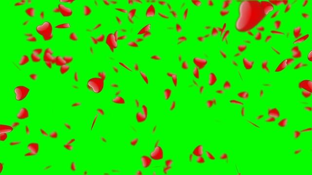 Футаж на зеленом фоне - Падающие сердечки