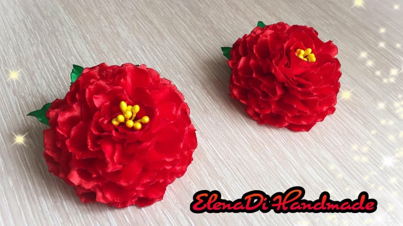 Красный цветок из атласной ленты\Канзаши\ МК\ Red Flower\Kanzashi