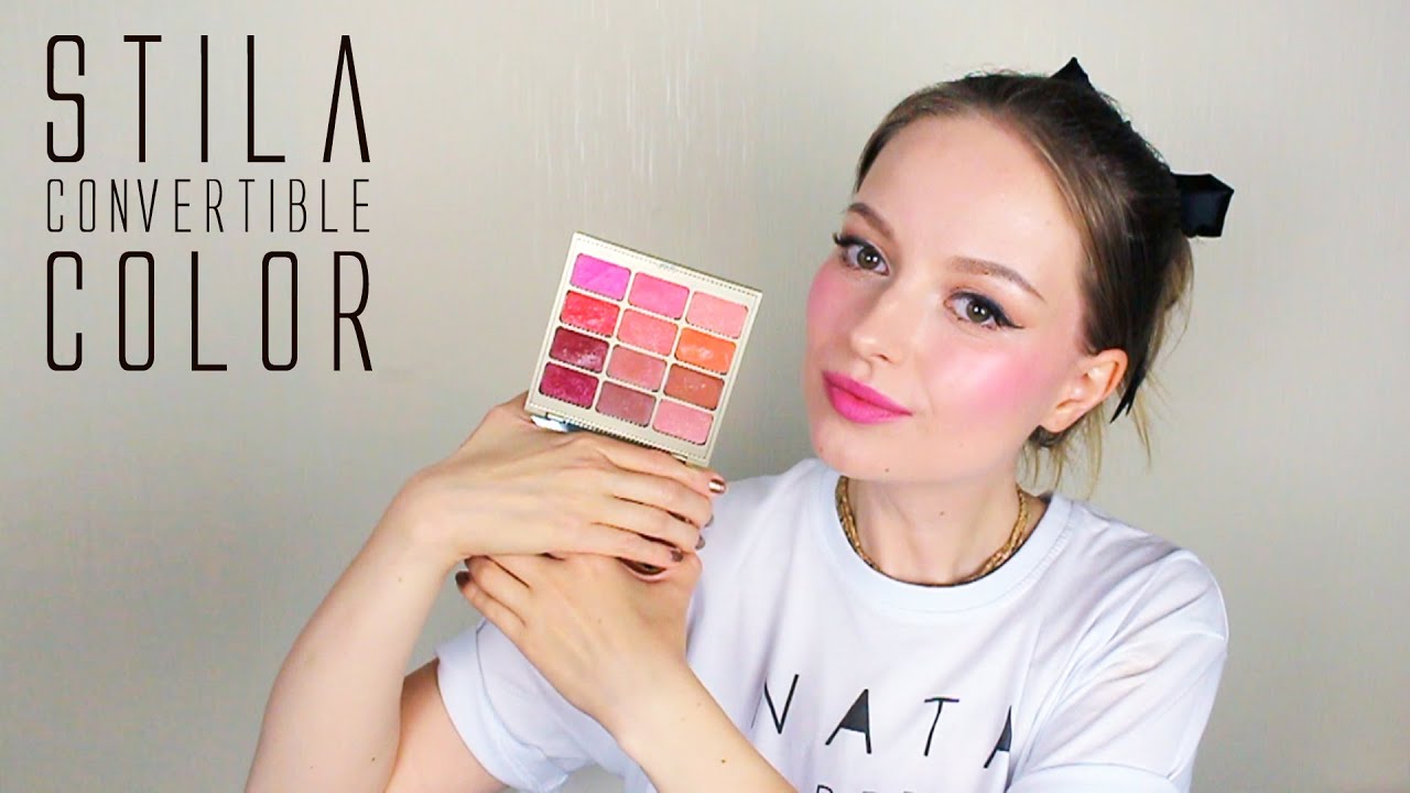 Stila Convertible Color. Показываю 12 оттенков румян и помад на лице.