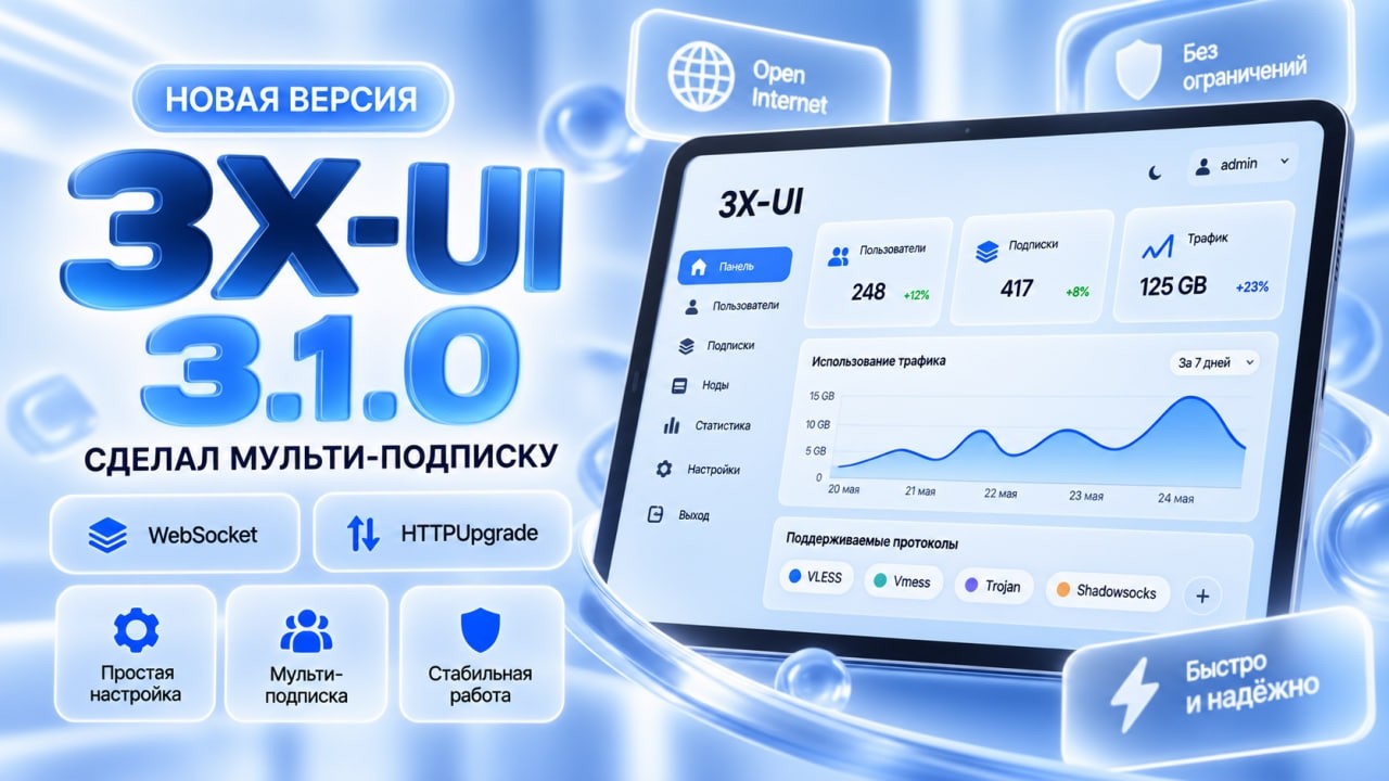 НОВАЯ ВЕРСИЯ 3X-UI СДЕЛАЛ МУЛЬТИ-ПОДПИСКУ+WebSocket+Httpupgrade