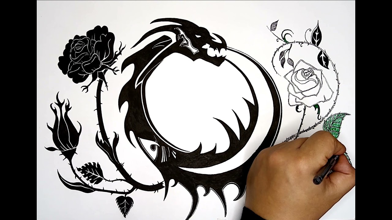 Простой рисунок драконий узор и цветка - ручкой.Flowers With Pen And Pencil.Draw A Flower Pattern.