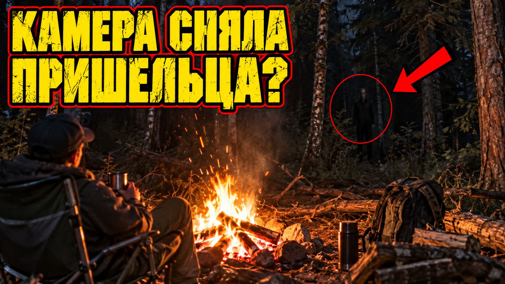 Мужчина почувствовал слежку у костра, резко включил камеру и поймал странную фигуру в темноте