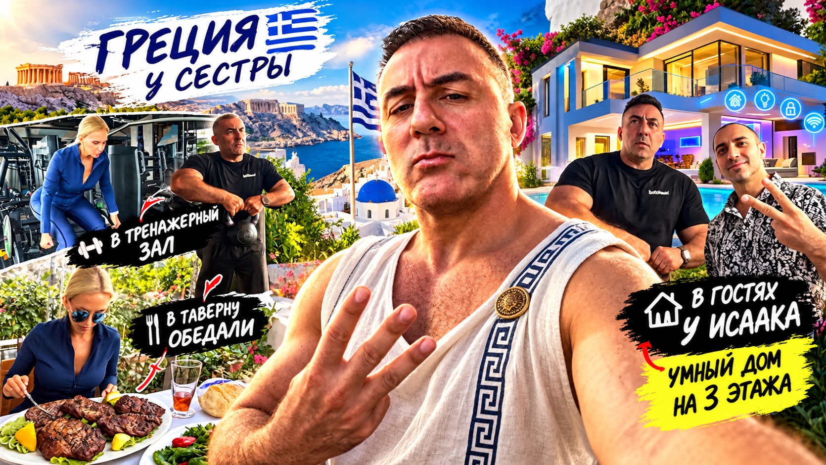 VLOG из ГРЕЦИИ 🇬🇷 | ТАВЕРНА, ВКУСНЫЙ ОБЕД, СПОРТЗАЛ, ТРЁХЭТАЖНЫЙ УМНЫЙ ДОМ. В гостях у Исаака! 🔥