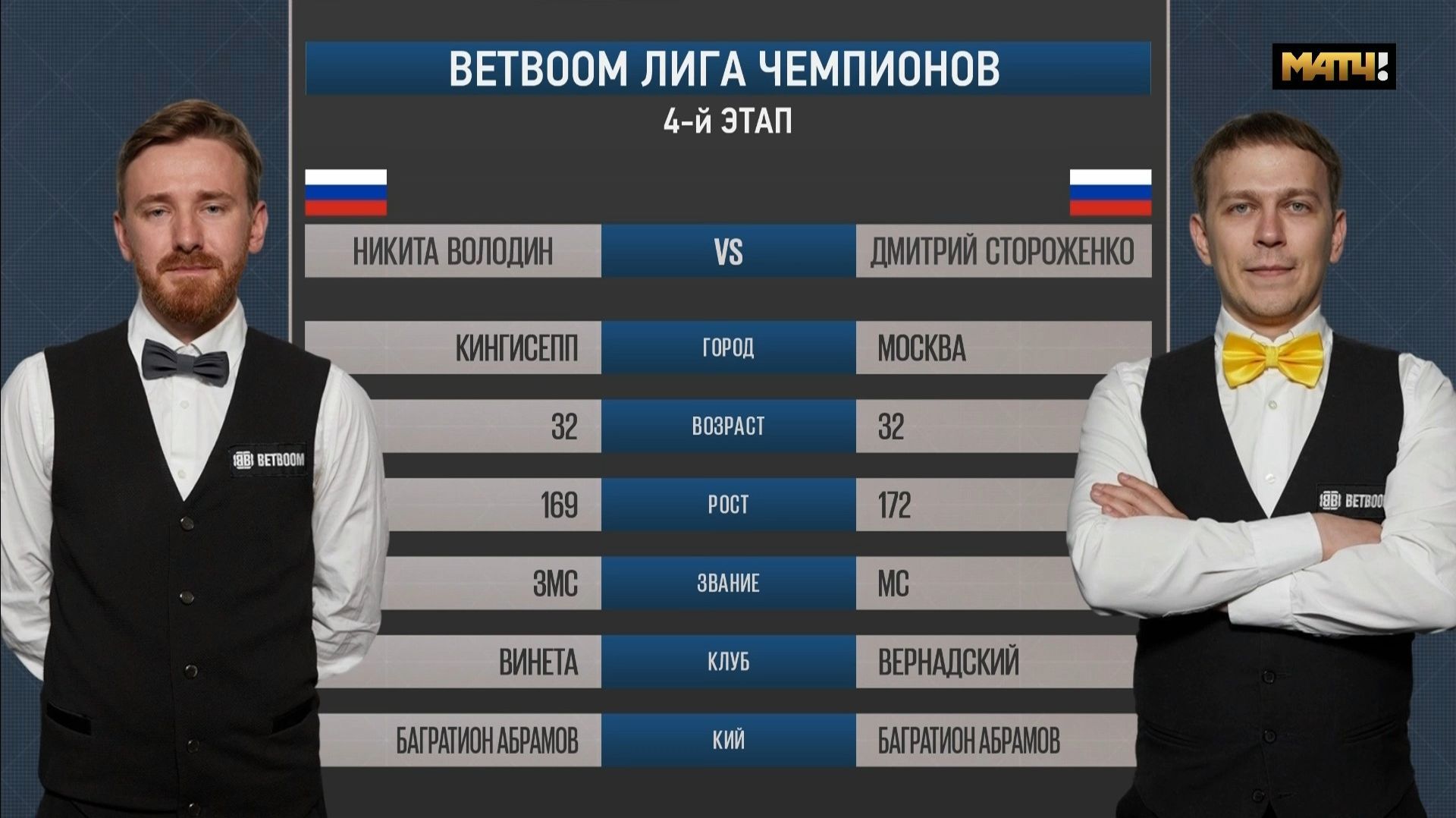 "BETBOOM"Лига чемпионов 2026 4 этап Володин Никита  (RUS) - Стороженко Дмитрий (RUS) Св.пирамида.