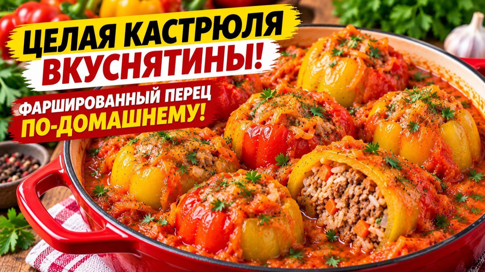 ЦЕЛАЯ КАСТРЮЛЯ ВКУСНЯТИНЫ! Фаршированный перец по-домашнему! Начинка сочная, просто объедение