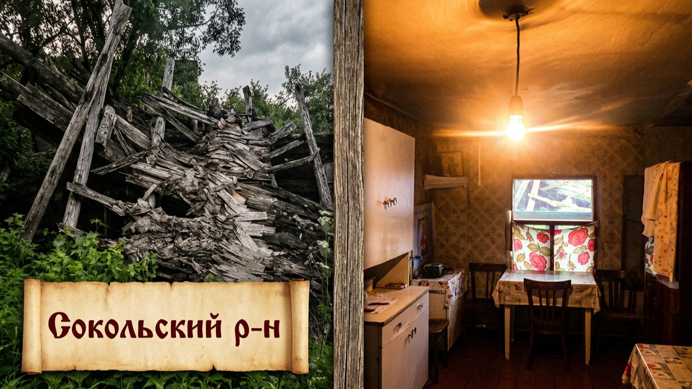 В заброшенном доме горит свет. Жилой дом в заброшенной деревне. Деревня отшельников.