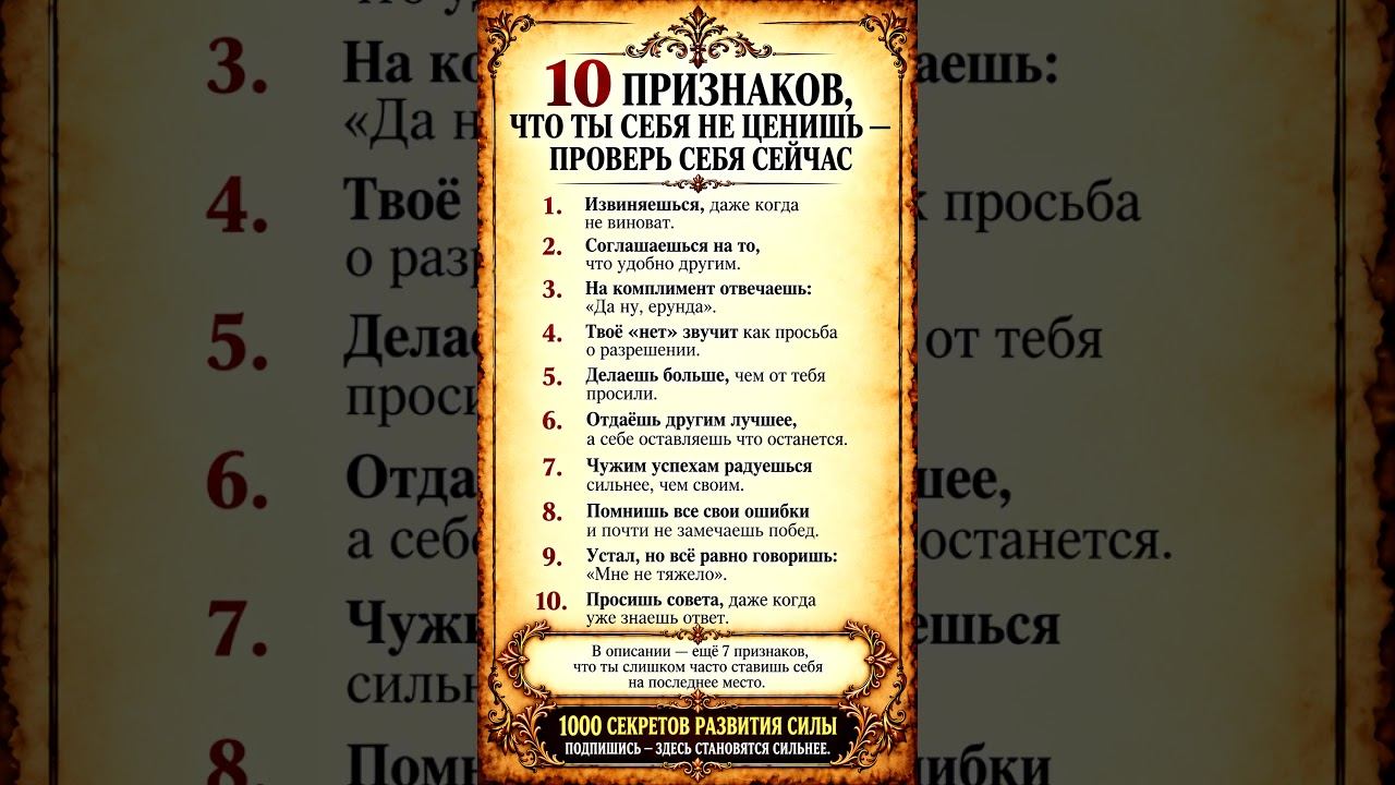 10 признаков что ты себя не ценишь!  #мотивация  #секретуспеха  #уверенность  #самооценка