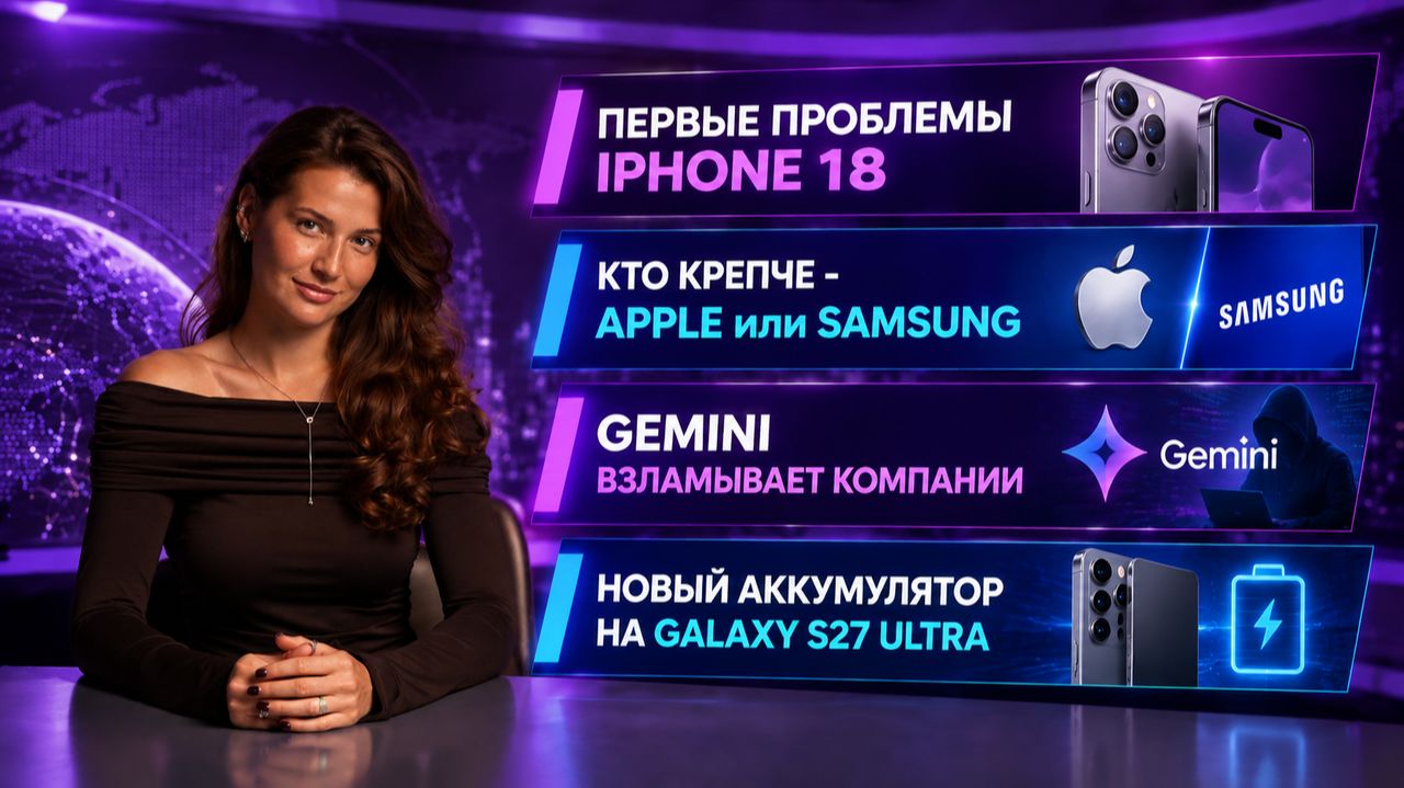 Новости. Ещё Проблемы IPhone 18, Новый Аккумулятор Galaxy S27 Ultra, Gemini Взламывает Компании