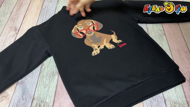 Толстовка Lanson Kids утепленная свободного кроя с изображением таксы черная - видео