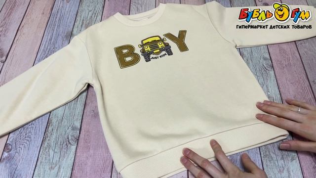 Толстовка Lanson Kids утепленная с объемной надписью Boy бежевая - видео