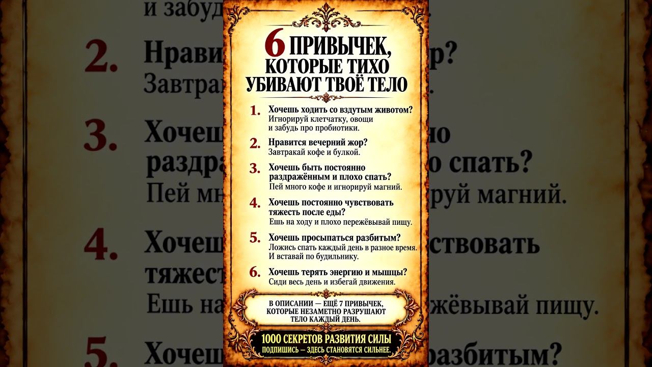 6 Привычек которые тихо убивают твое тело!  #мотивация #здоровье  #здоровыйобразжизни