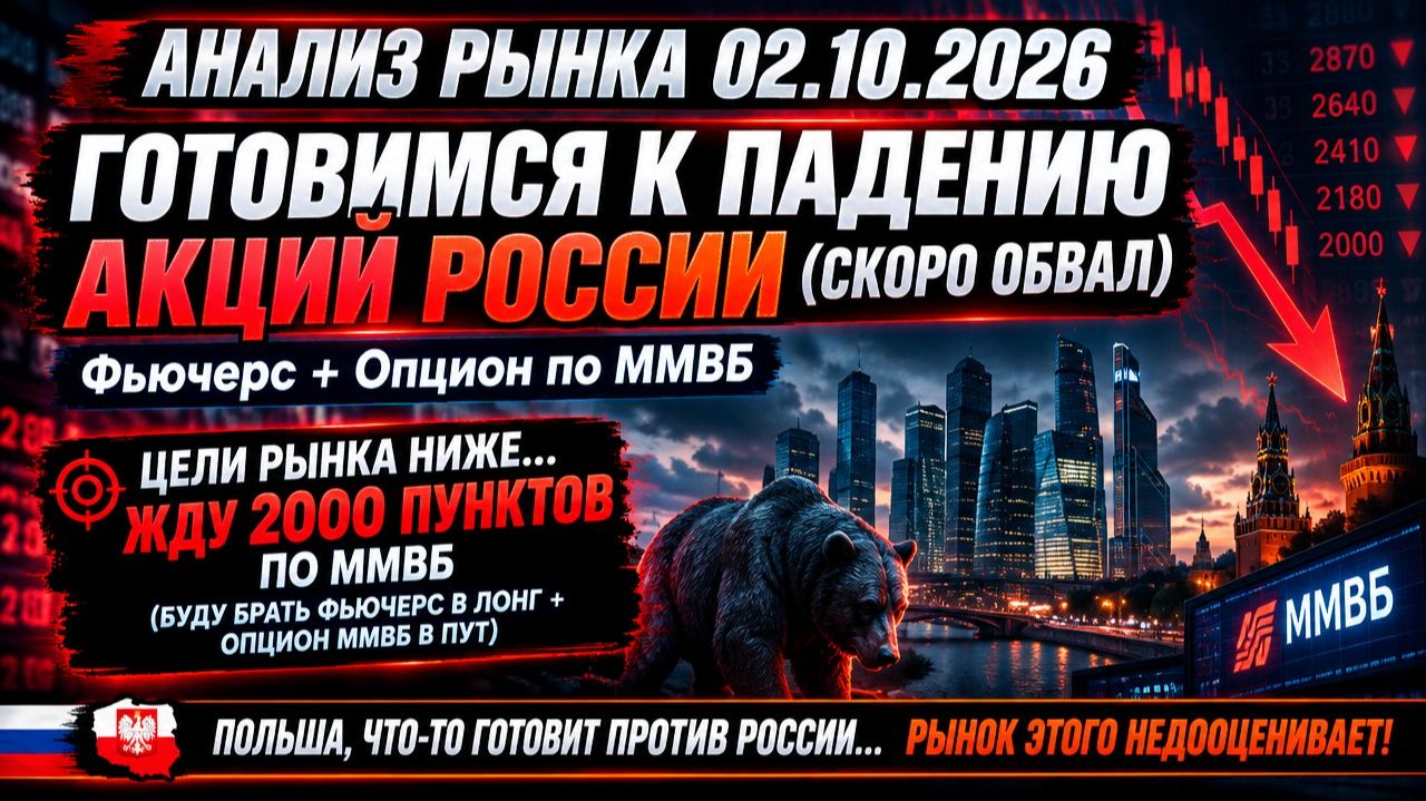 Анализ рынка 02.10 / ГОТОВИМСЯ К ПАДЕНИЮ АКЦИЙ РОССИИ (скоро обвал) / Фьючерс + Опцион по ММВБ