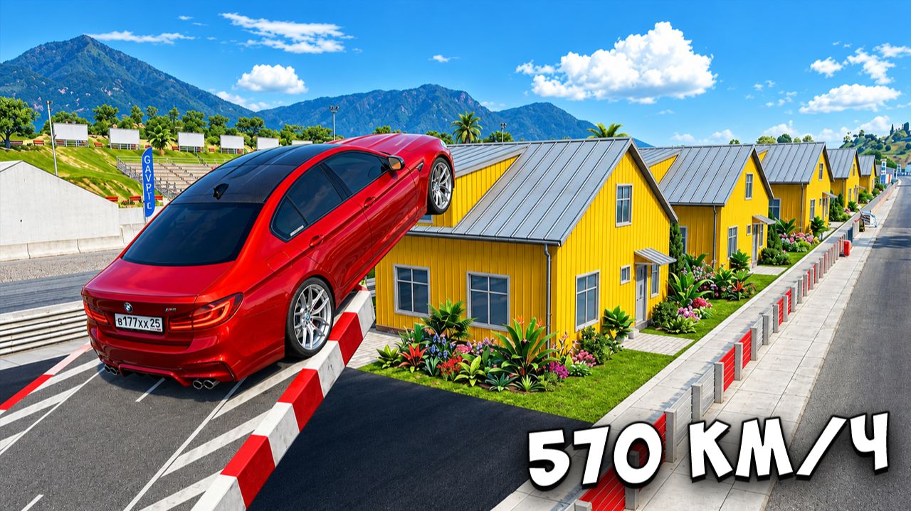 Новое шоу! Сможет ли чит тачка перепрыгнуть 100+ домов в beamng drive