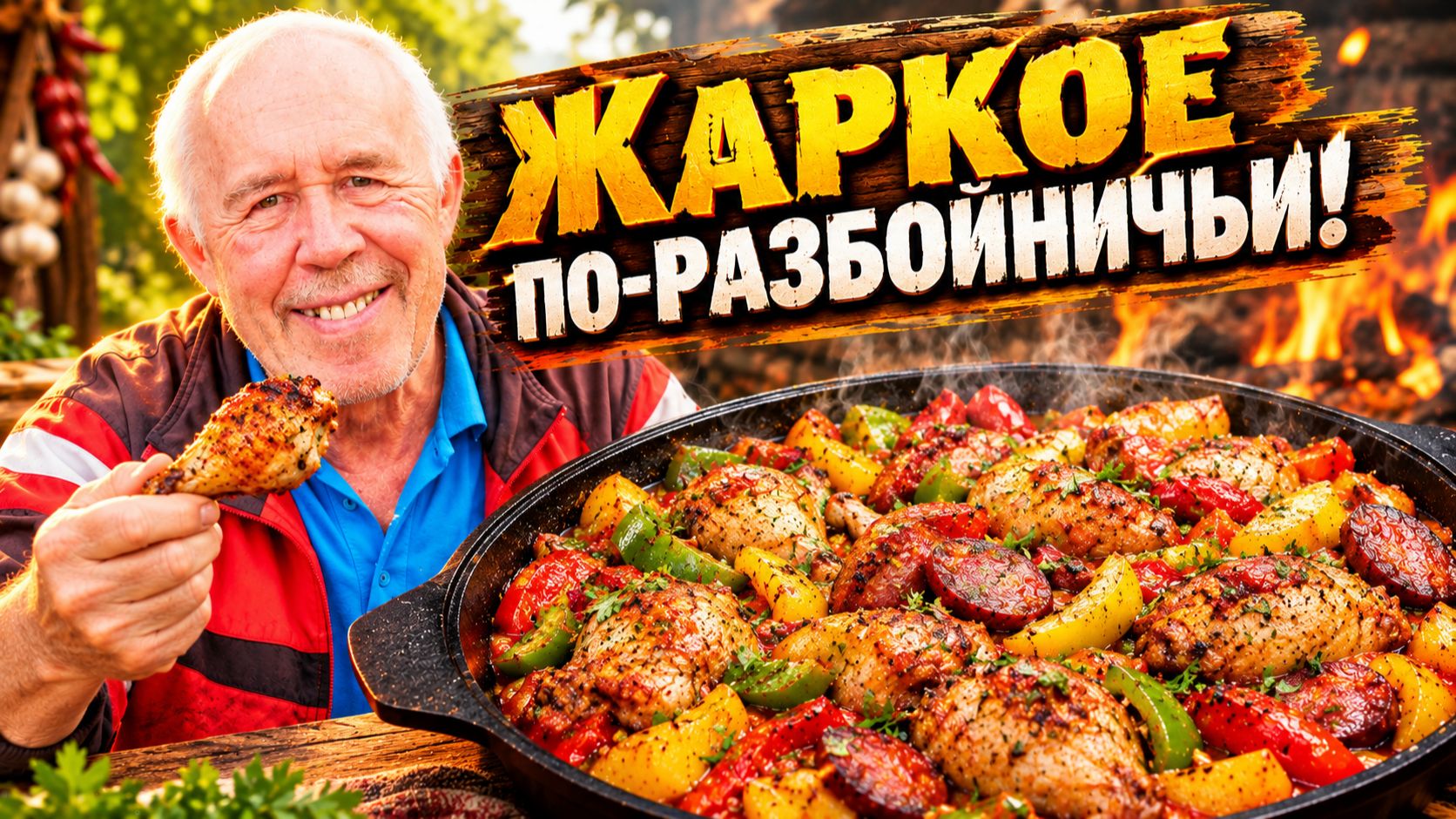 Жаркое по - разбойничьи: сочная курица с овощами и дымными колбасками