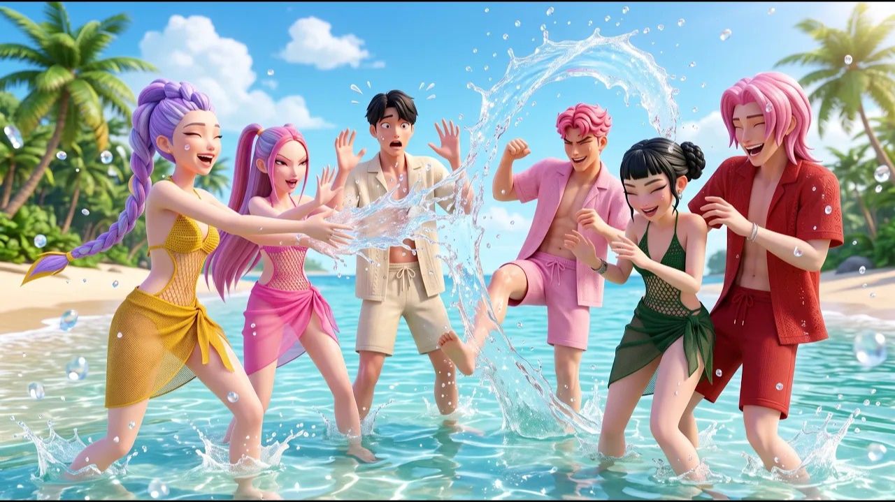 💦 Витаминное море! Побег на пляж мечты мальчиков Хантрикс и Саджа! 🌊🥥. K-Pop Demon Hunters