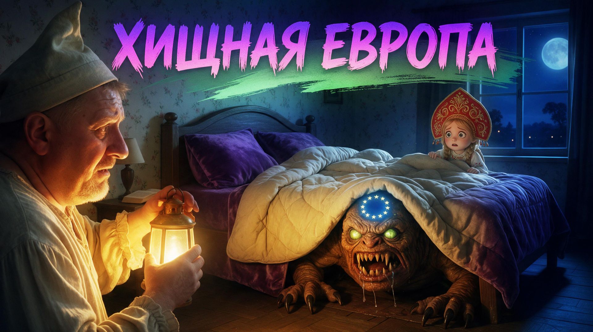 ГИЕНА ЕВРОПА,ПРИХОДИТ НОЧЬЮ,К ОСЛАБЛЕНОЙ ЖЕРТВЕ.ЧТО БЫ СОЖРАТЬ ЕЁ ЗАЖИВО.ЗЕ ОТКРЫЛ ЕЙ ДВЕРИ. БОНДАРЕ