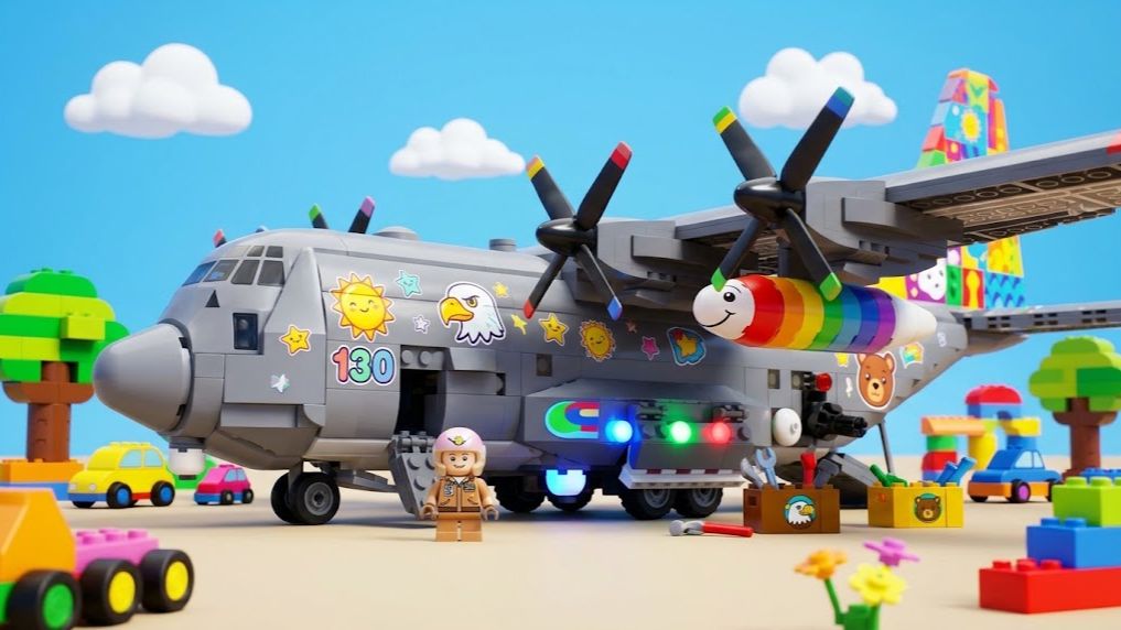 Мультики для детей. Собираем лего: Сборная модель военного самолета из LEGO. Мультики для малышей