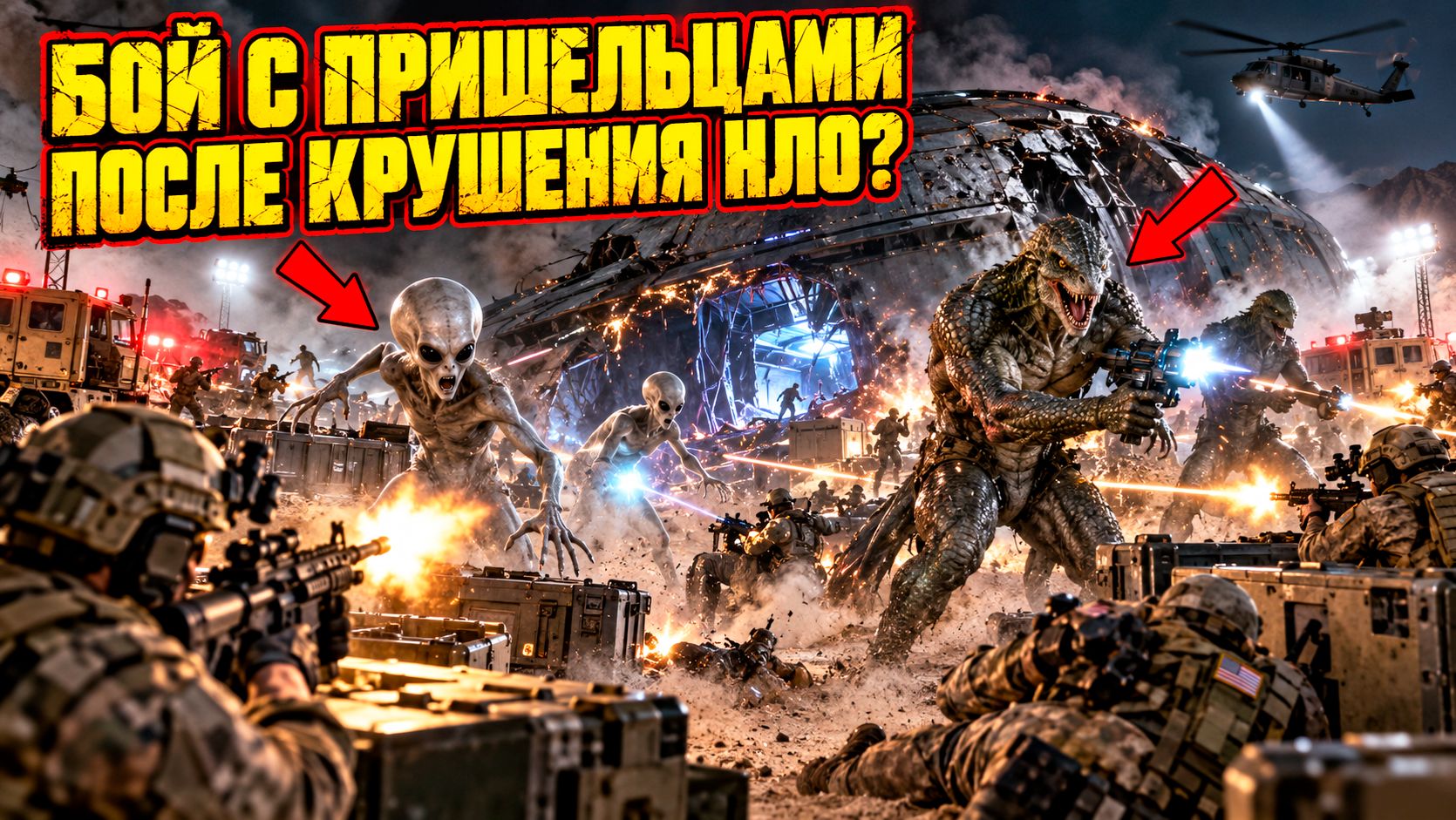 После крушения НЛО военные якобы вступили в бой сразу с двумя видами нечеловеческих существ
