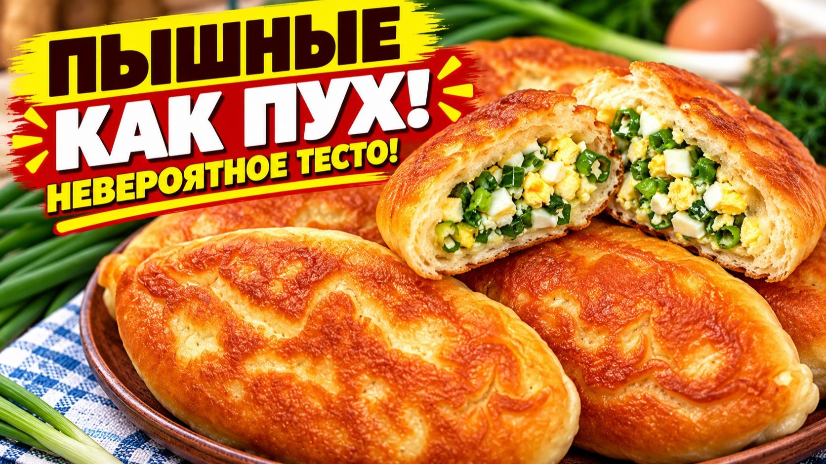 Пирожки ПОЛУЧАЮТСЯ НЕВЕРОЯТНО ПЫШНЫМИ! Яйцо и зелёный лук — любимая начинка
