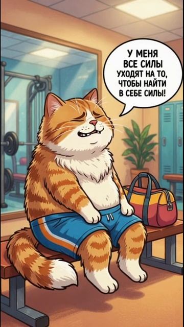 Мультик. Кот  спортзале. Мяу