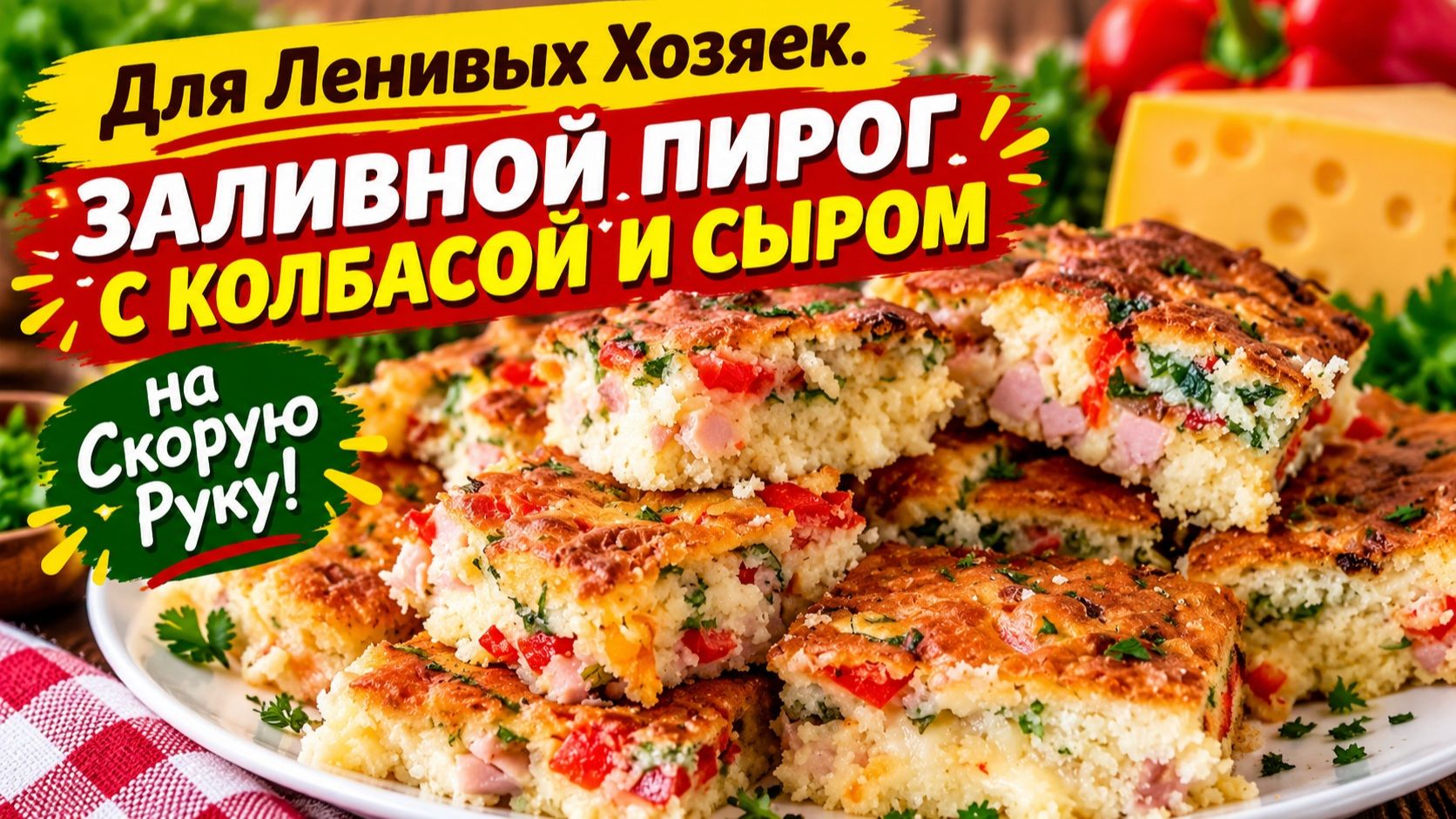 Для Ленивых Хозяек. Заливной Пирог с Колбасой и Сыром на Скорую Руку.