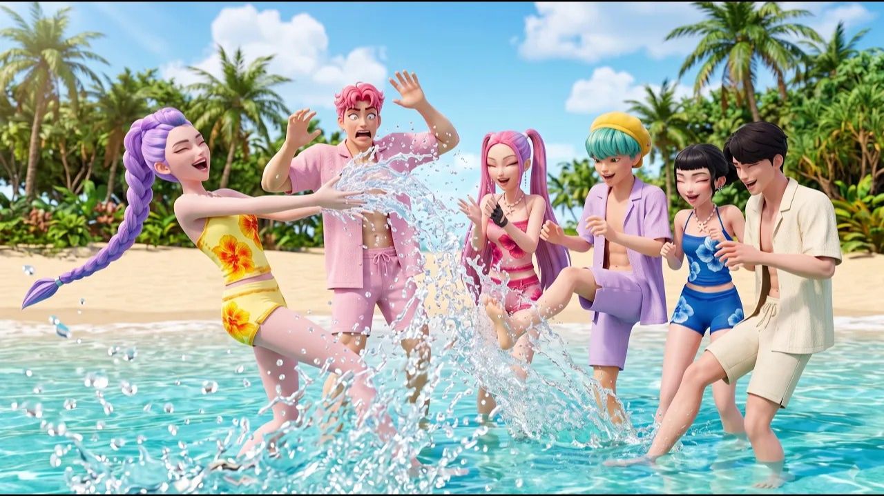 💦 Хантрикс и мальчик Саджа попались на ЛУЧШЕЙ волне! 😂🌊. K-Pop Demon Hunters