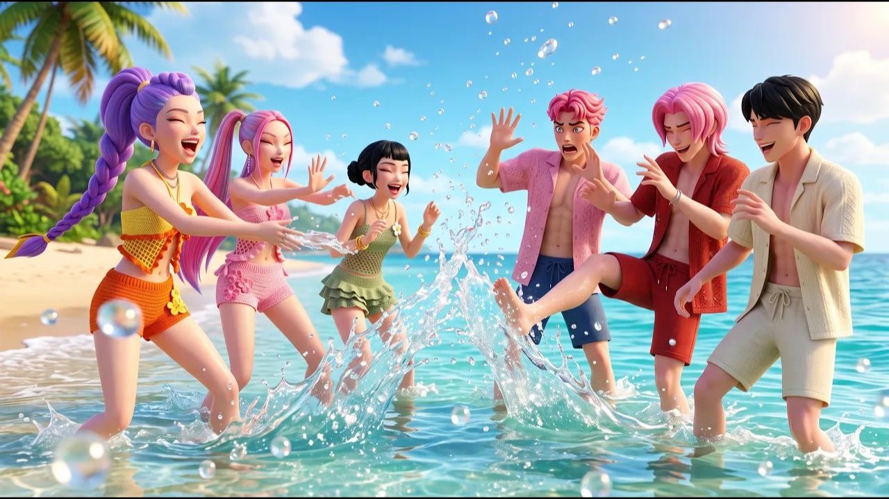 🌊 Золотые шрамы! Незабываемое пляжное приключение Хантрикс и ее друзей! ☀️💖. K-Pop Demon Hunters