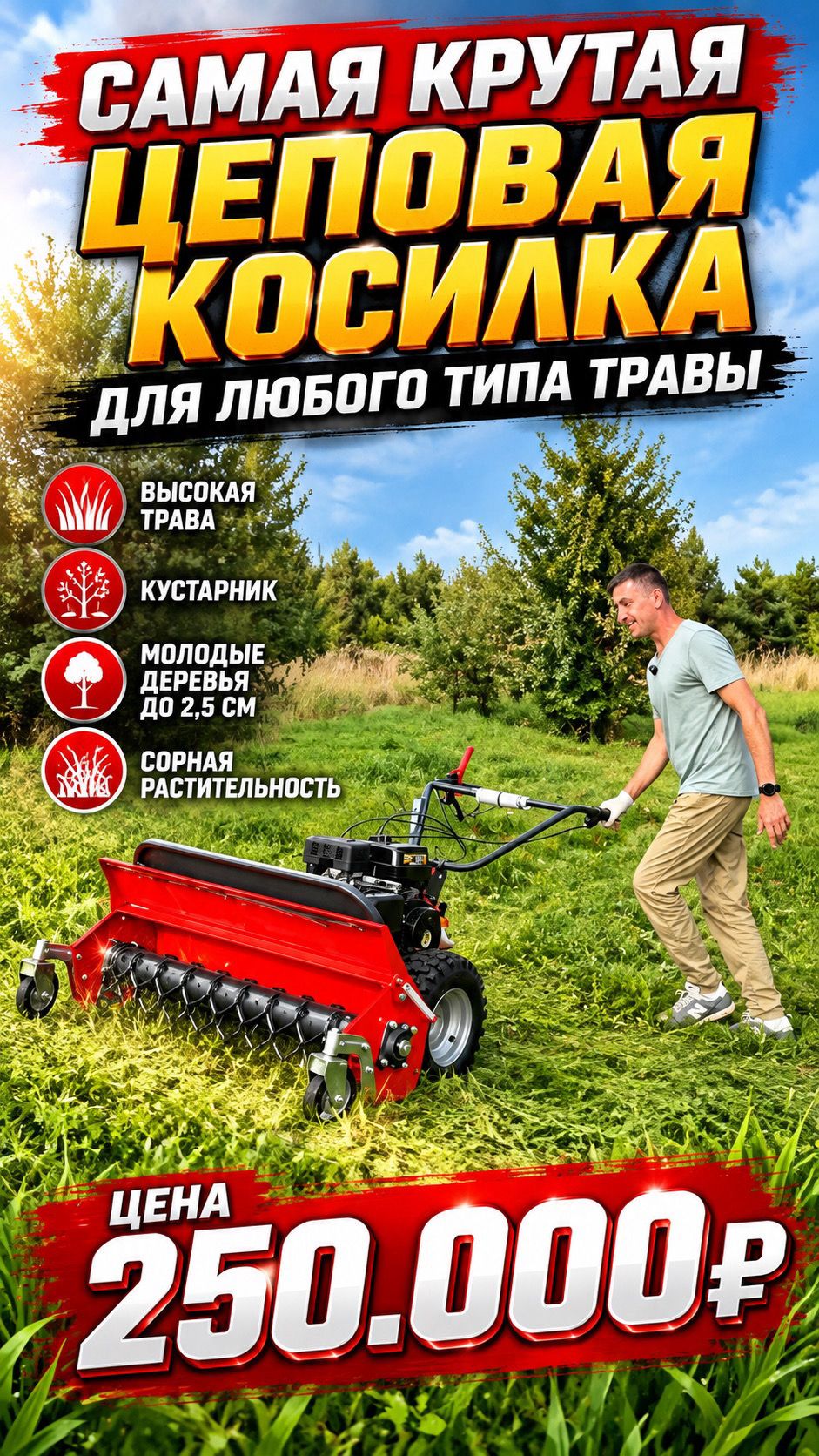 Косилка которую хочется купить! Цеповая ZimAni LM 100 косит все! #МУЛЬЧЕР #gardenstock #косилка #дом