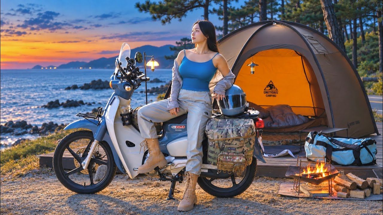 🛵 Соло Мотокемпинг у Моря Super Cub 🌊 Морские Волны ASMR