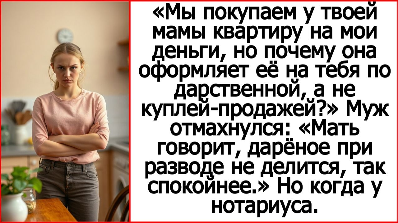 Мы покупаем у твоей мамы квартиру на мои деньги, но почему она оформляет её на тебя по дарственной?