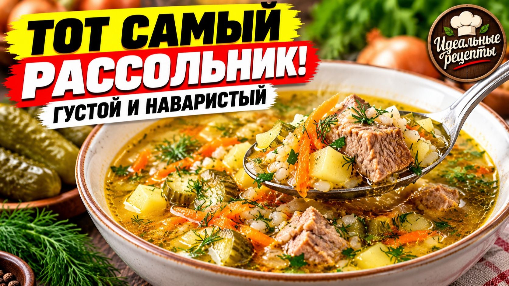 НАСТОЯЩИЙ НАВАРИСТЫЙ РАССОЛЬНИК! Мясной, густой и ароматный! Ароматный, сытный и очень вкусный