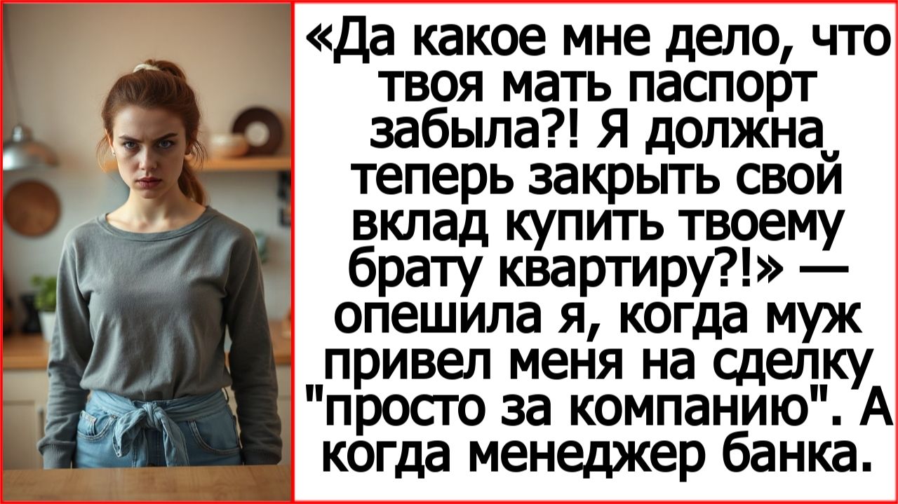 Твоя мама пришла в банк без паспорта и теперь я должна закрыть свой вклад на квартиру твоему брату?