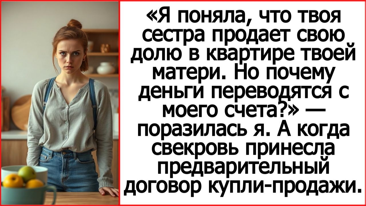 Я поняла, что твоя сестра продает свою долю в квартире твоей матери. Но почему на мои деньги??