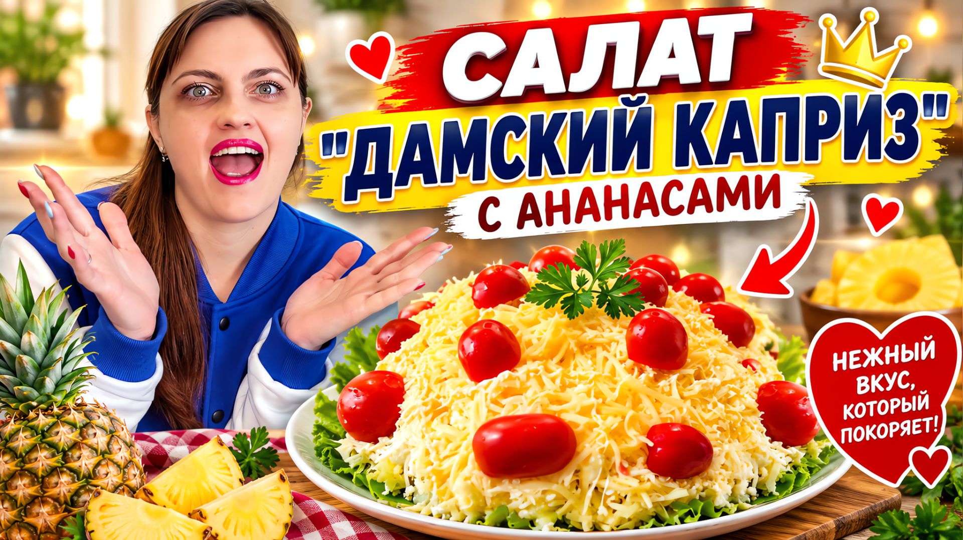 Салат "Дамский каприз" с ананасами и курицей