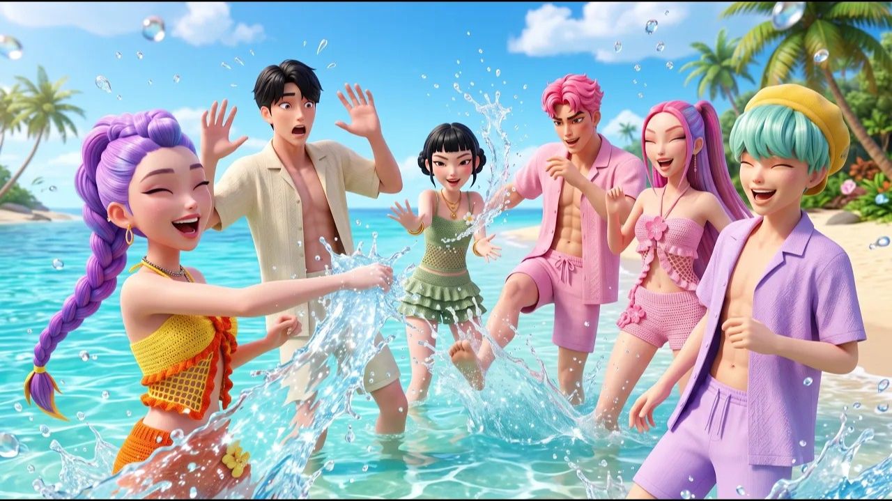 ☀️ Хантрикс и Саджа Бой провели САМЫЙ ВЕСЕЛЫЙ день на пляже! 🌊💖. K-Pop Demon Hunters