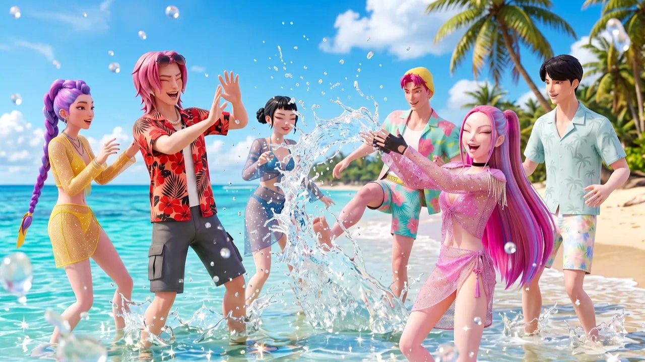 😂 Водный бой Хантрикс и Саджа Боя на пляже Был ТАКИМ ВЕСЕЛЫМ! 💦🌴. K-Pop Demon Hunters