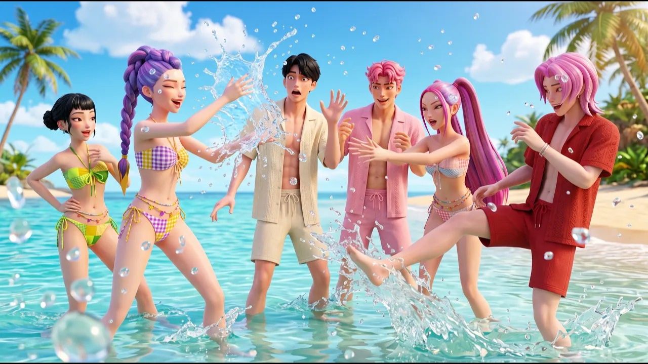 ☀️ Хантрикс и друзья отлично провели выходной на пляже! 🌊💖. K-Pop Demon Hunters