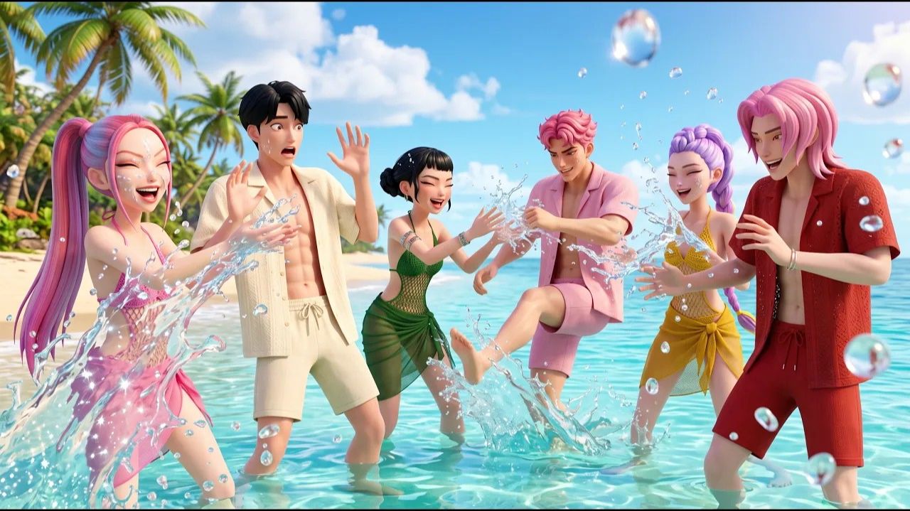 🌊 Ой! Пляжный день Хантрикс и Саджа Боя стал ЕЩЕ ЛУЧШЕ! ☀️💖. K-Pop Demon Hunters