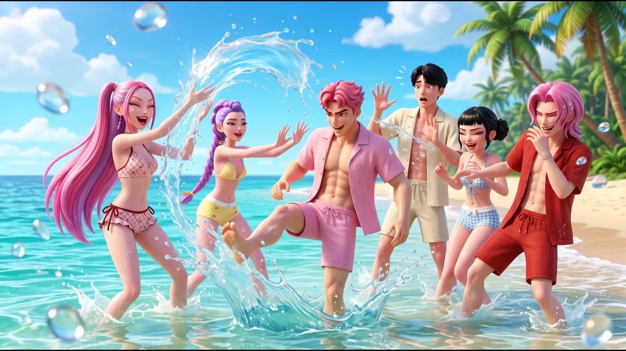 ☀️Мальчики Хантрикс и Саджа Вместе покоряли океанские волны! 🌊✨. K-Pop Demon Hunters