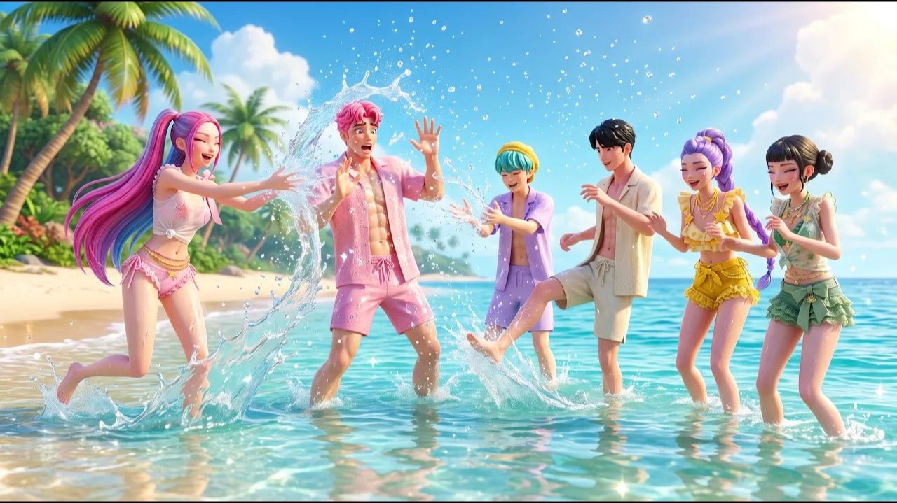 🌊 Хантрикс и Саджа Бой провели ИДЕАЛЬНЫЙ пляжный день! ☀️💖. K-Pop Demon Hunters