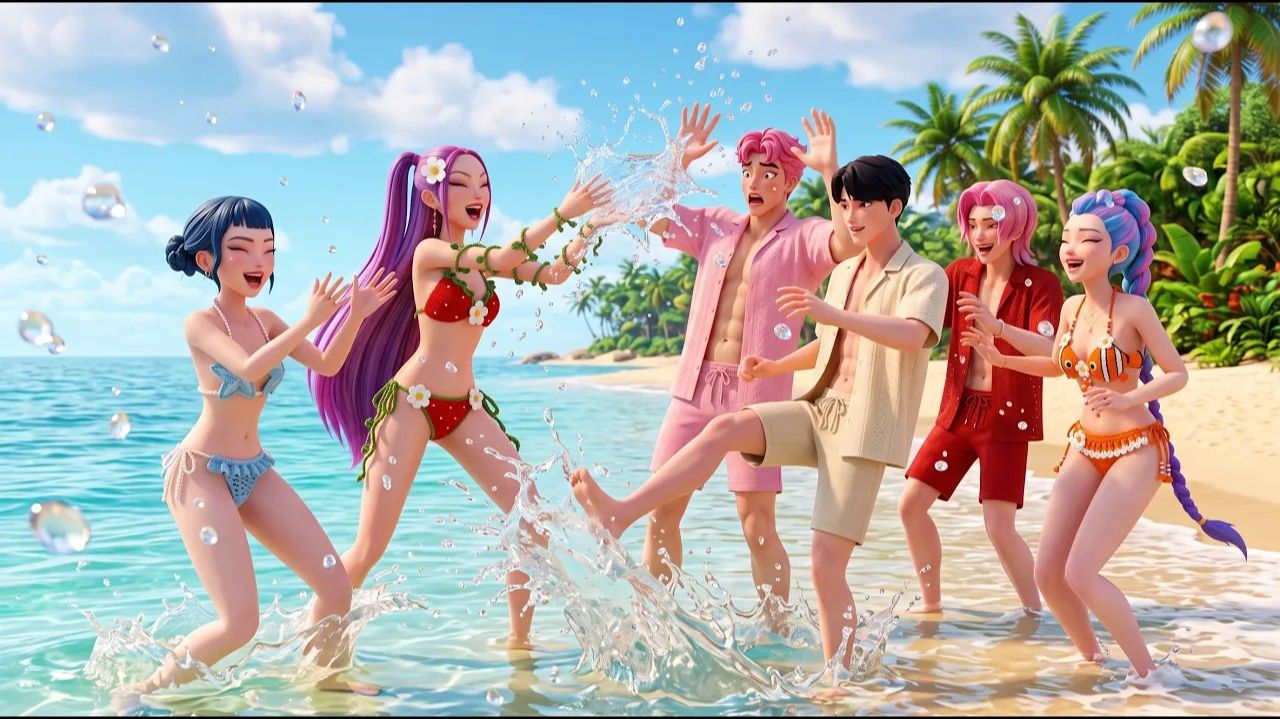☀️ Хантрикс и Саджа Бой провели САМЫЙ ВЕСЕЛЫЙ день на пляже! 🌊💖. K-Pop Demon Hunters