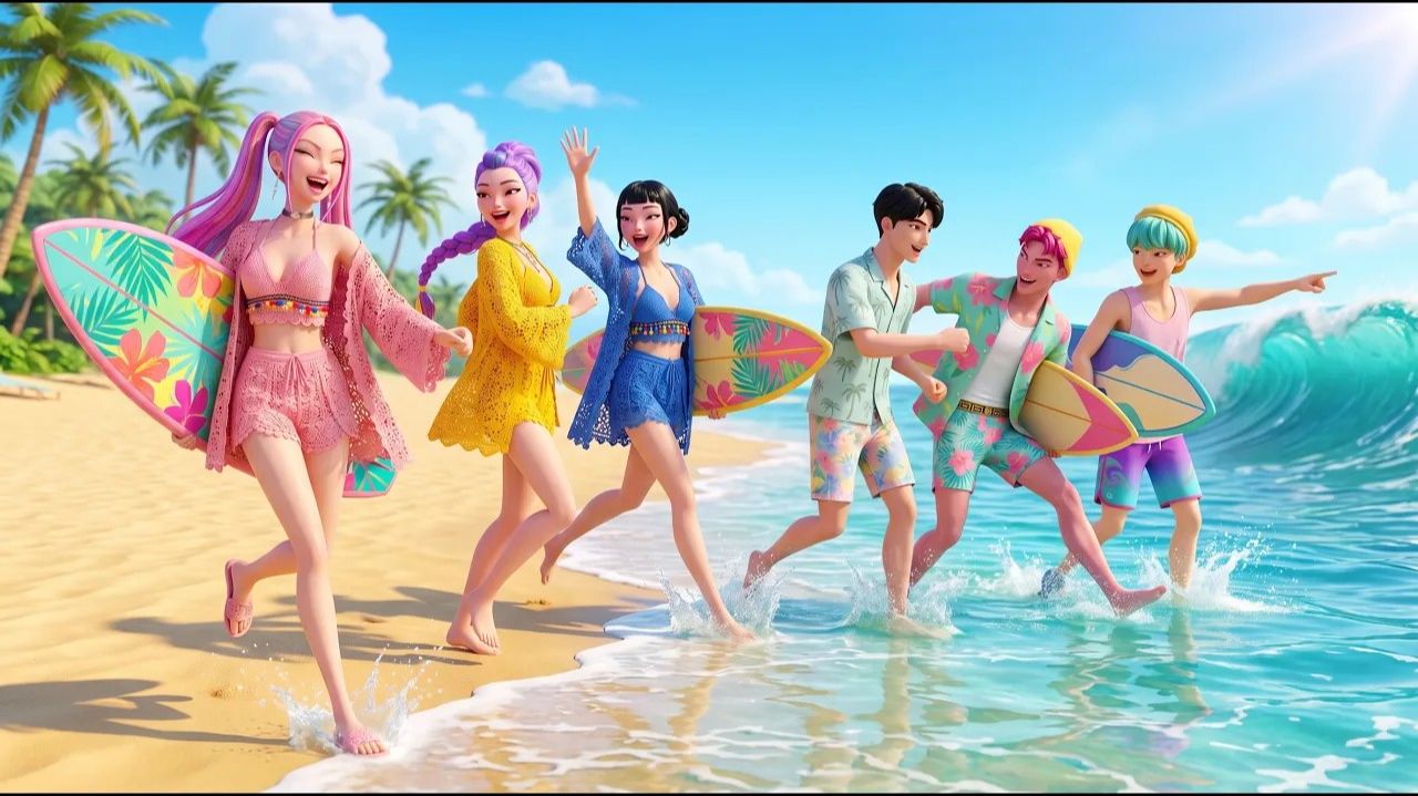 🌊 Серфинг’приключение мальчиков Хантрикс и Саджи было ПОТРЯСАЮЩИМ! 🏄♀️✨. K-Pop Demon Hunters