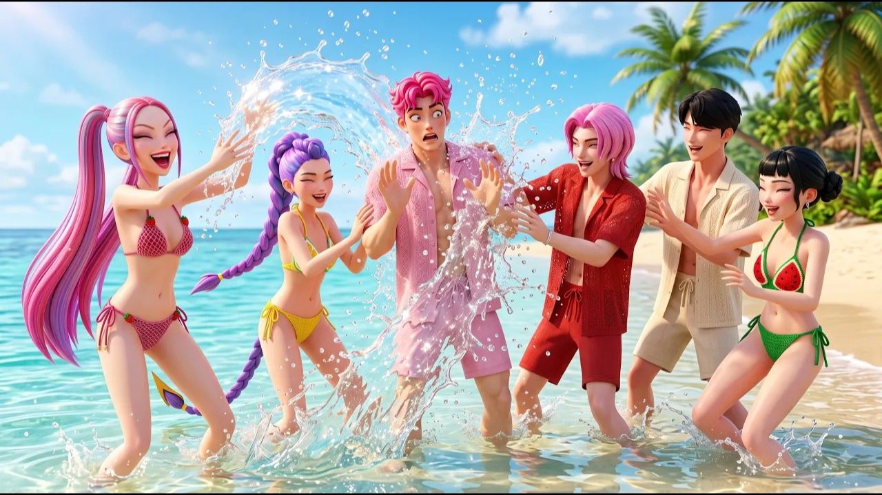 ☀ Что там? ☀ Пляжное приключение Хантрикс и Саджи для мальчиков! ☀️💖. K-Pop Demon Hunters