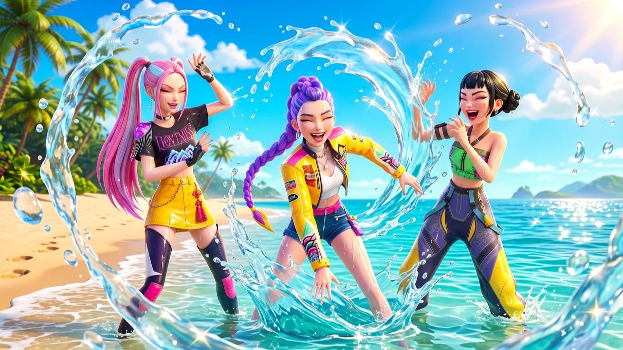 🌊 Расслабляющий пляж с Хантрикс ☀ “Слишком ярко, чтобы остановиться”. K-Pop Demon Hunters