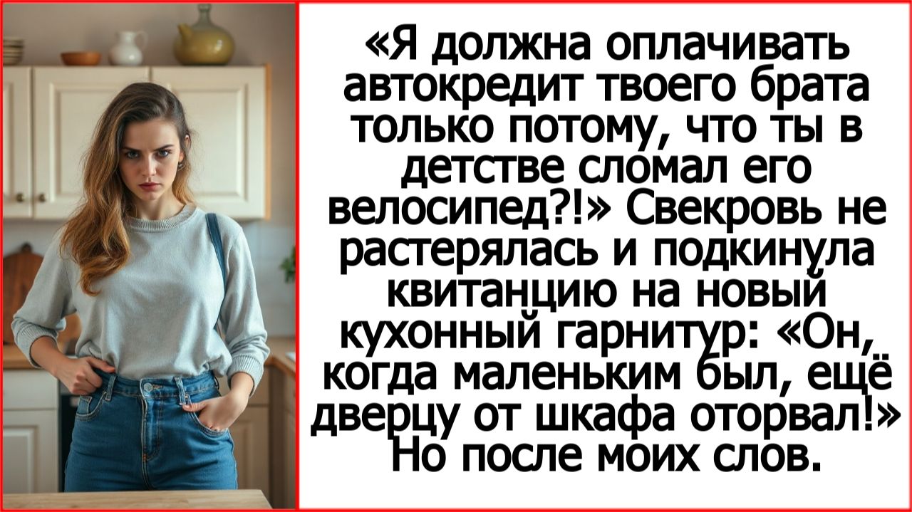 Я должна оплачивать автокредит твоего брата только потому, что ты в детстве сломал его велосипед?!